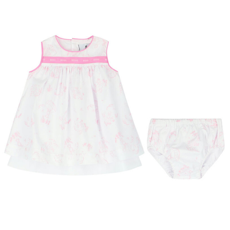 Robe blanche et rose pour bébé fille chez DM'Sports
