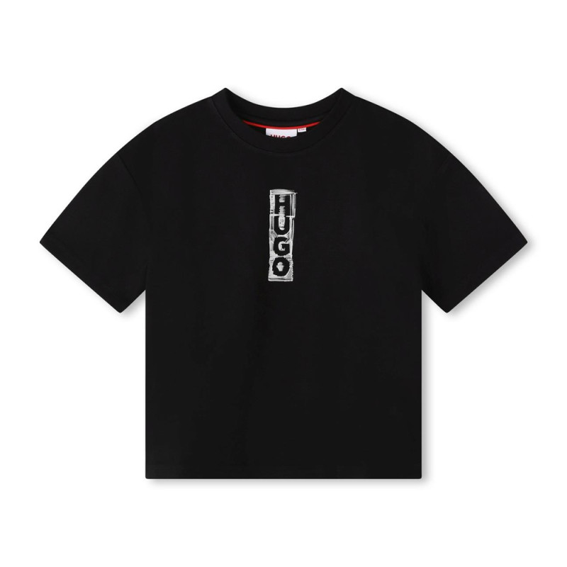 T-shirt Noir Hugo enfant avec imprimé devant et dos Chez DM'Sports