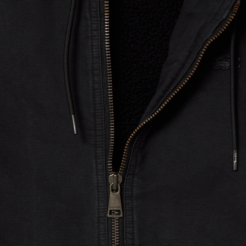 BLOUSON COURT DOUBLÉ SHERPA LACOSTE NOIR | DM'SPORTS