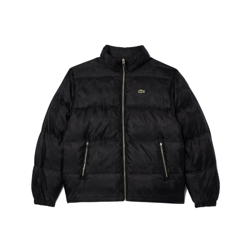 Doudoune Noire Lacoste Jacquard monogramme déperlante Chez DM'Sports