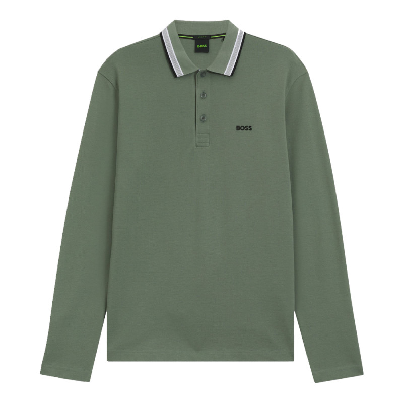 Polo Boss PLISY Vert Manches Longues en Coton Piqué | Chez DM'Sports